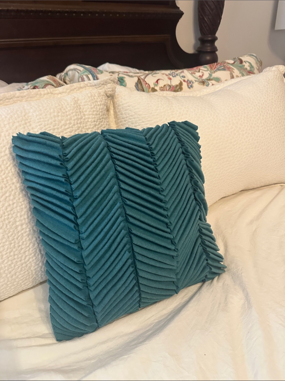 Teal Chevron Pleated Decorative Pillow - wool-Home Accents